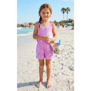 Lilly Pulitzer Cady Romper Pink Sorbet High Altitude Girls Size Large (8-10)